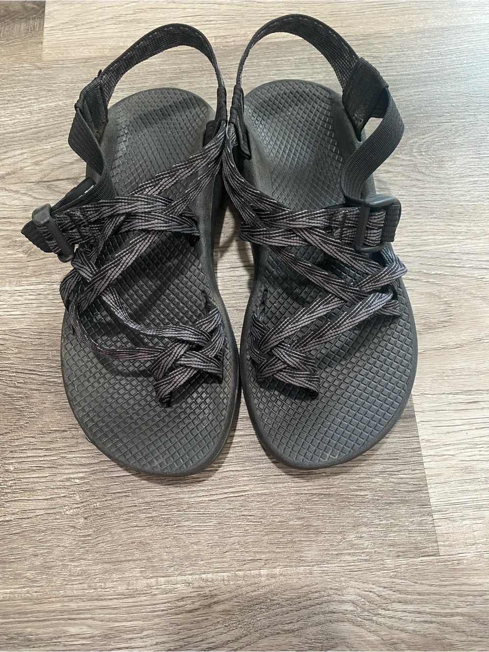 Womens Chacos Gray and Black Woven Strap Sandals